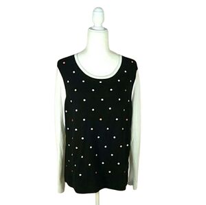 Tommy Hilfiger black white long sleeves scoop neck polka dot sweater women's XL